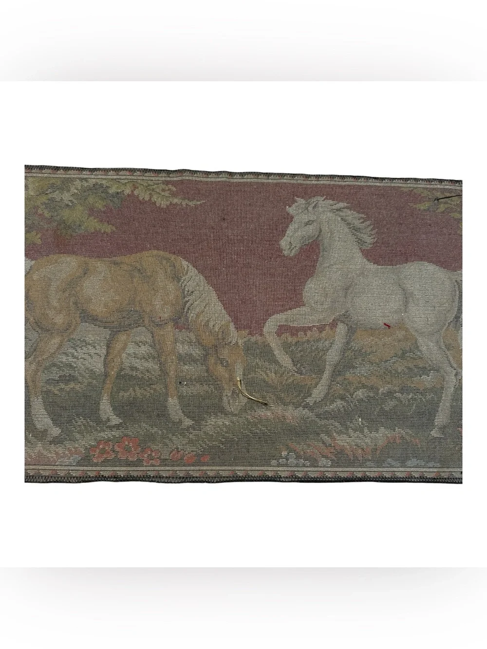 Vintage Horse Tapestry Wall Hanging Equestrian Rug Western Ranch Decor 38x19.5”